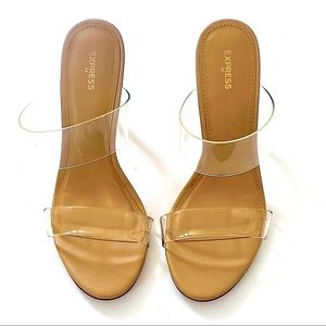 EXPRESS Madison clear vinyl double strapped heels